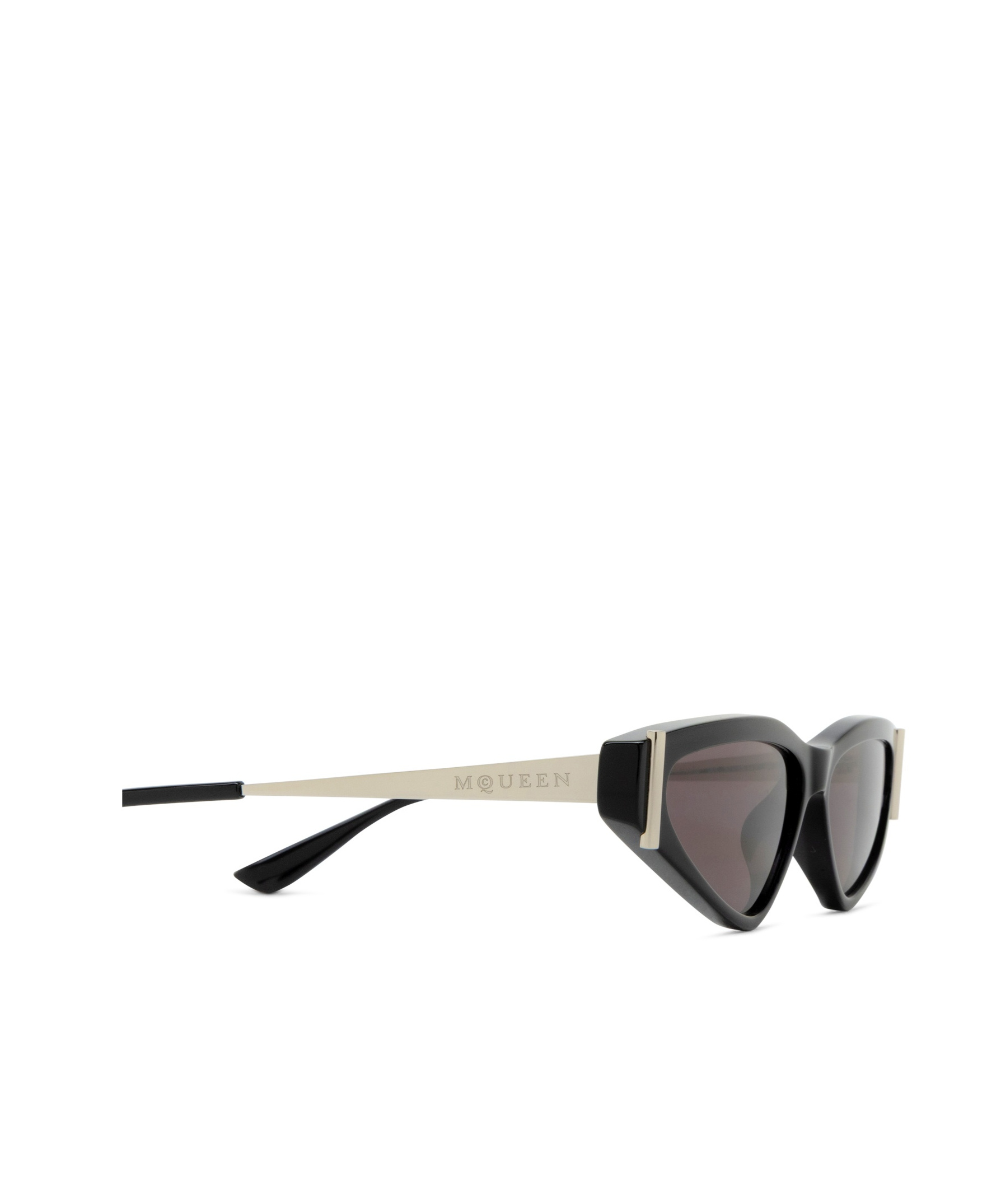 Alexander Mcqueen Cat-eye Black Acetate Sunglasses With Metal Temples In Shiny Black With Silver