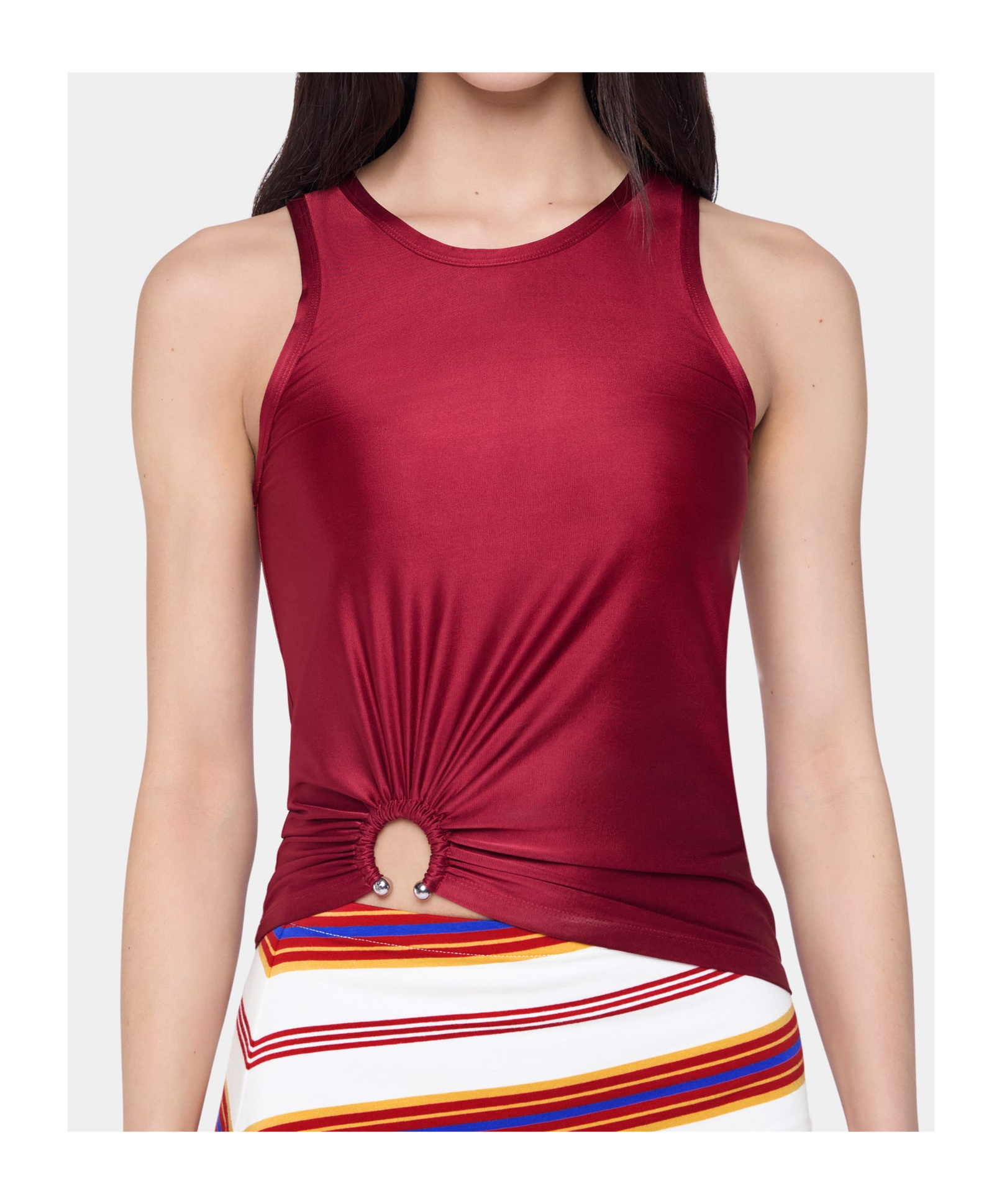 Rabanne Womens Ruby Red Ring Ruched Stretch-jersey Top