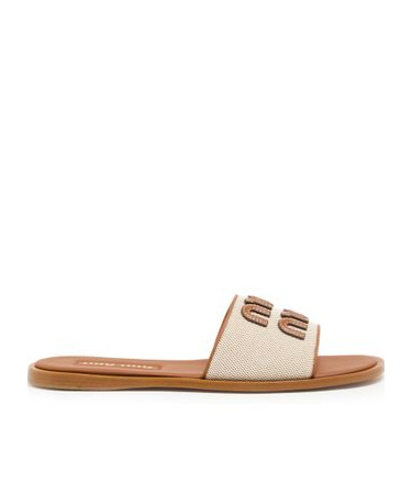 Miu Miu Beige Logo Sandals In Nude