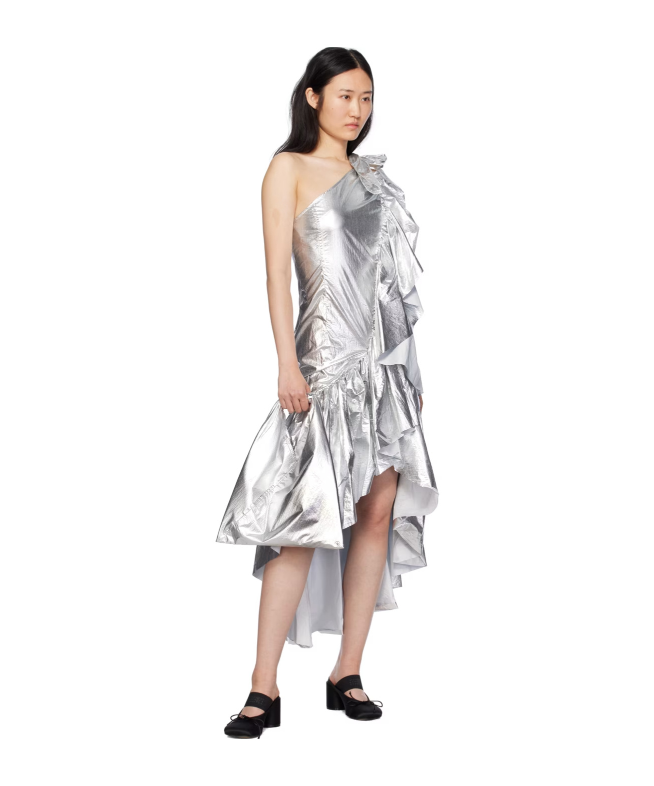 Shop Mm6 Maison Margiela Ruffled Off-shoulder Dress In Multicolor