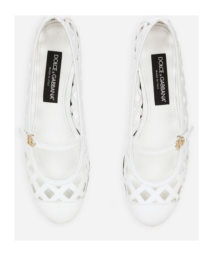 Dolce & Gabbana Formale Cutout Leather Ballet Flats In White