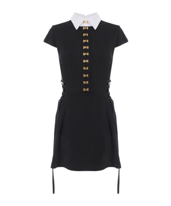 Elisabetta Franchi Mini Dress With Contrasting Collar And Decorative Clasps In Black