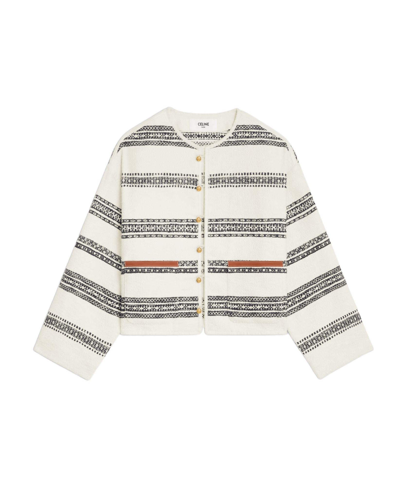 Celine Striped Tweed Cardigan In White
