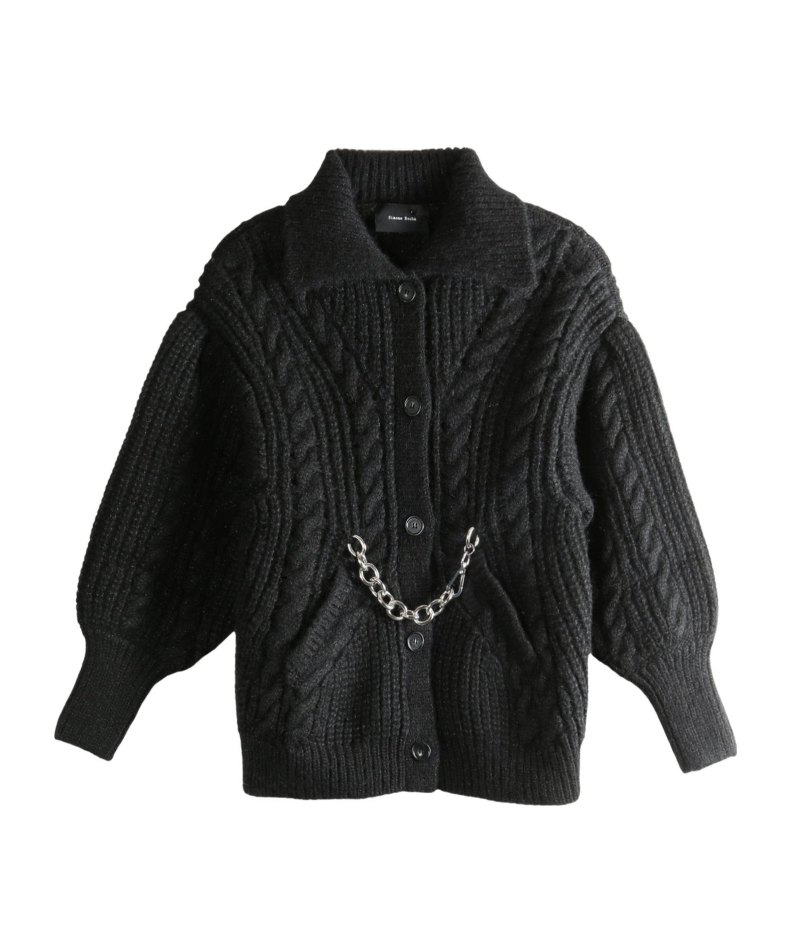 Simone Rocha Chain Sculpted Collared Chunky Knit In Black