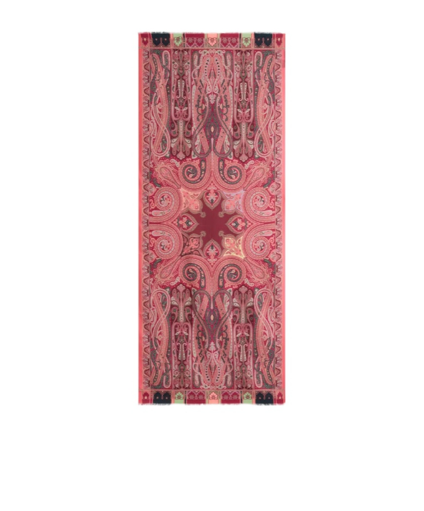 Etro Wool And Silk Scarf With Placed Print In Burgundy