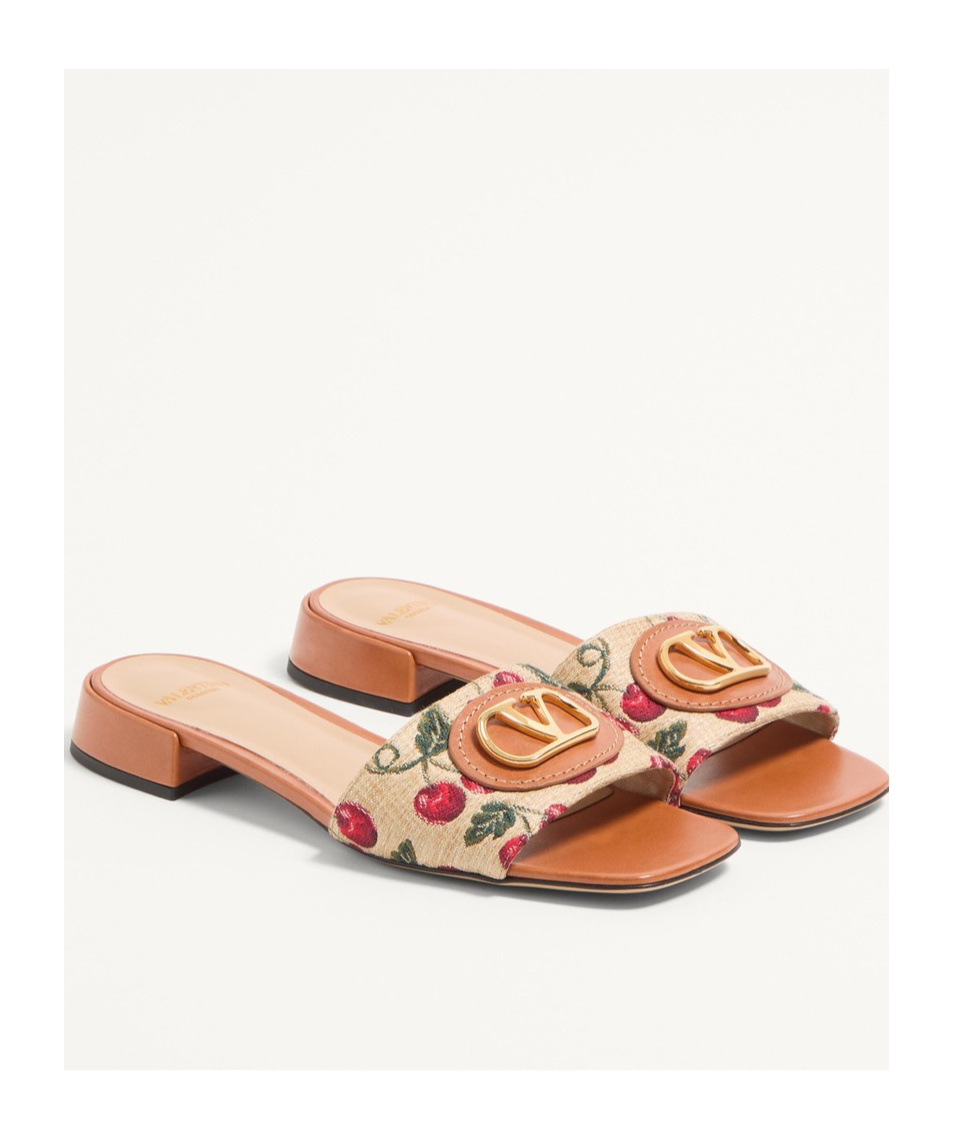 Valentino Garavani Natural Leather And Cotton Flats In Nude