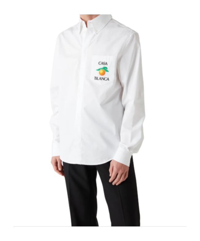 Casablanca White Shirt With Button-down Collar And Logo Embroidery On The Front In White