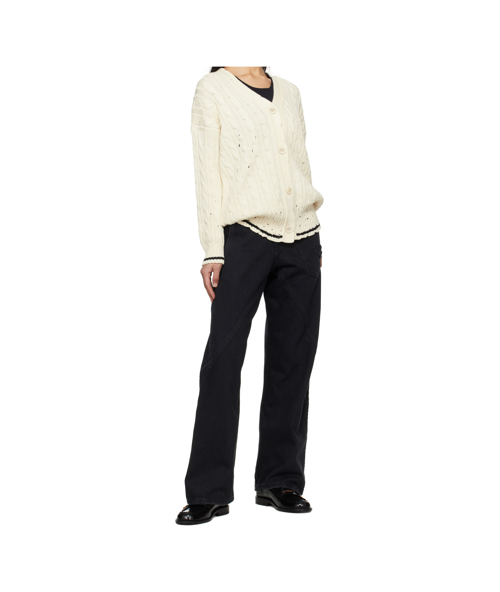 Marni Off-white Dishevelled Cable Cotton Cardigan In Natural White