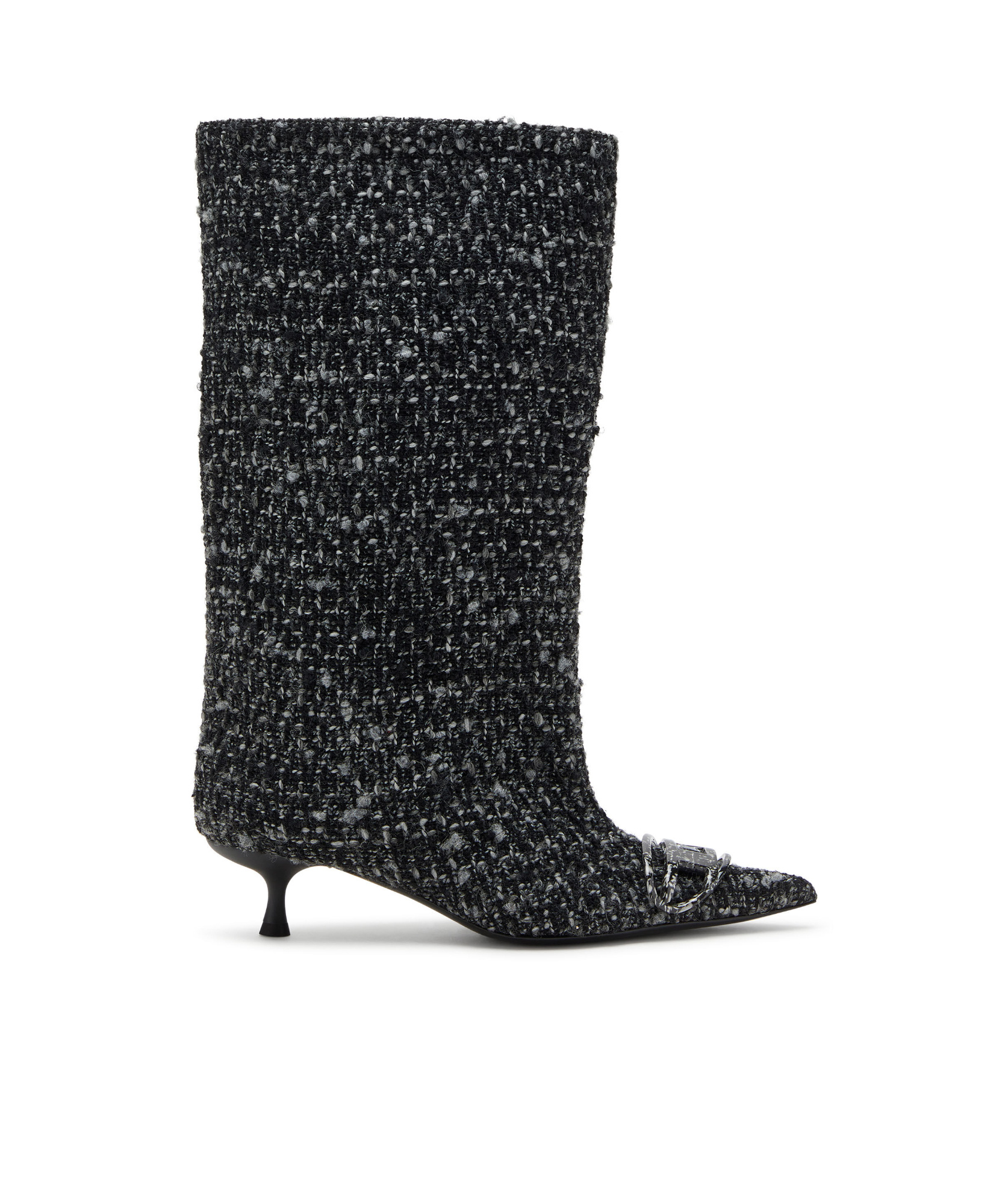 Diesel Tweed Boots With Kitten Heel And Buckle In Black