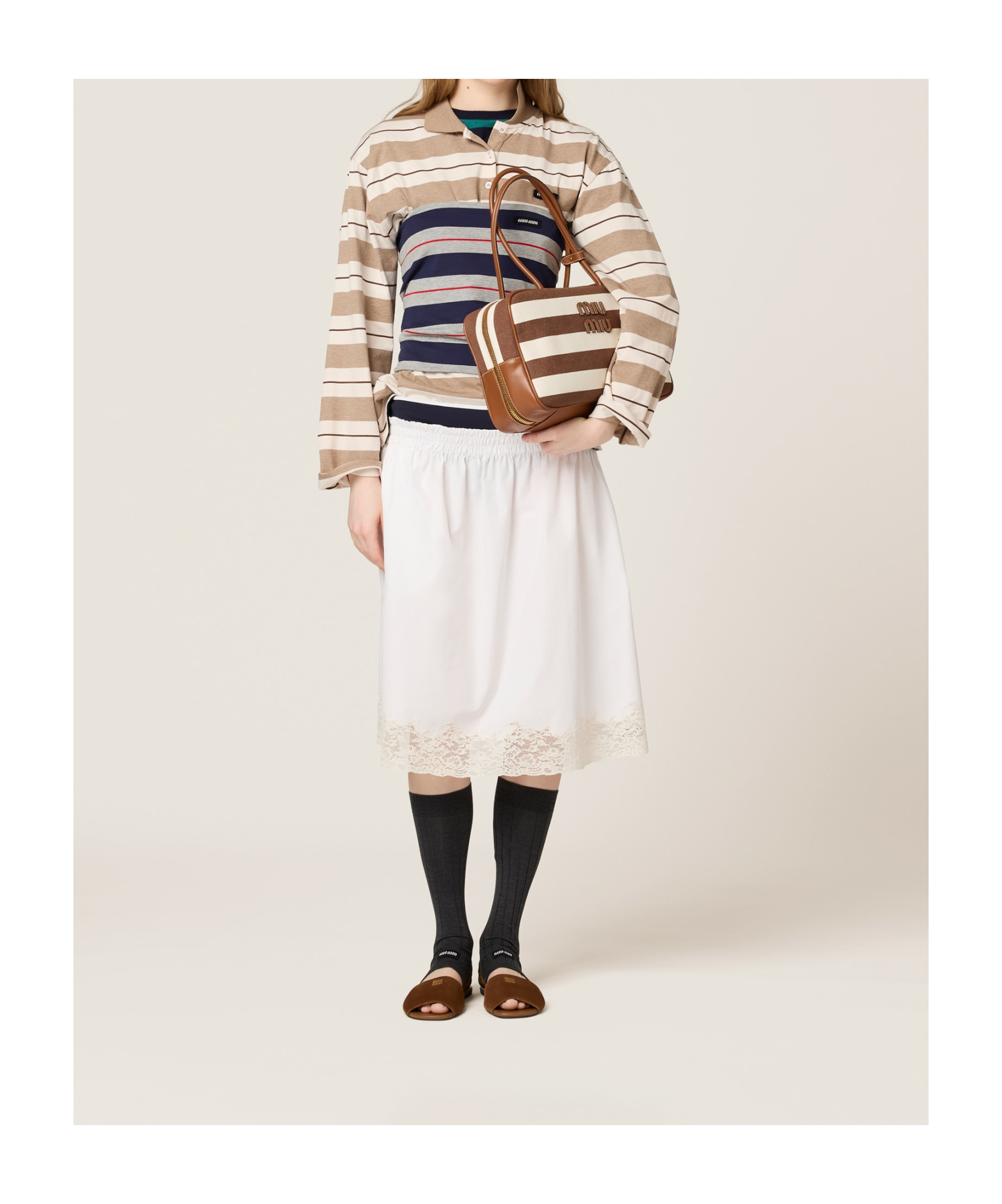 Miu Miu Poplin Skirt In Neutral