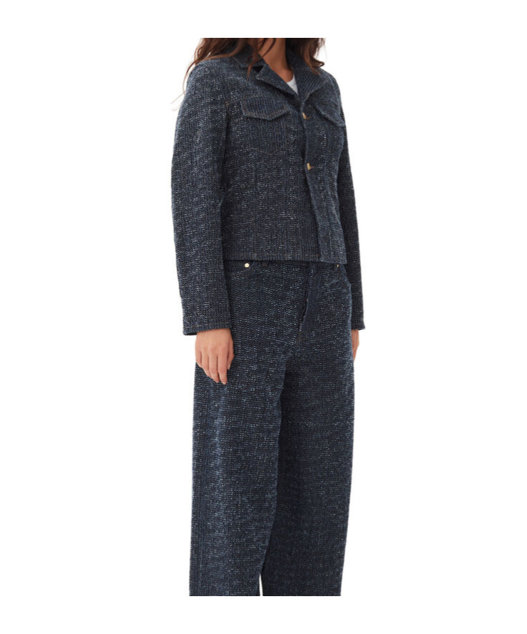 Ganni Button-up Fluffy Denim Jacket In Black