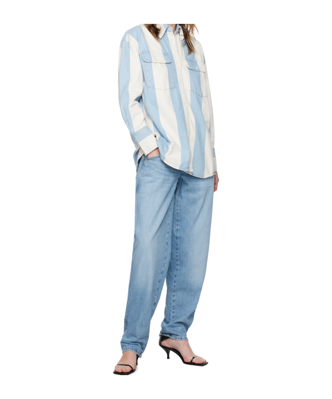 Frame Striped Denim Shirt In Blue