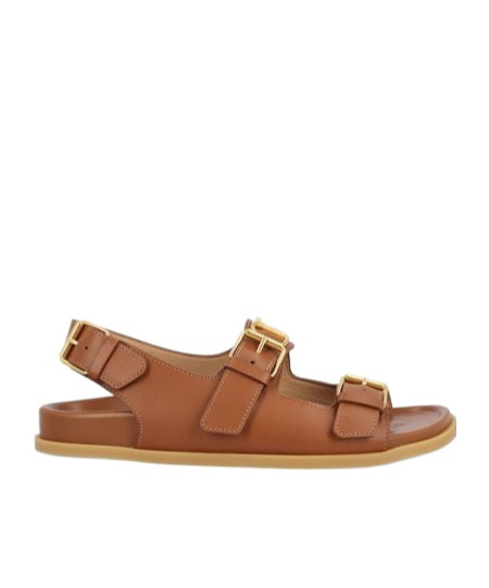 Valentino Garavani Biscuit Leather Sandals In Brown