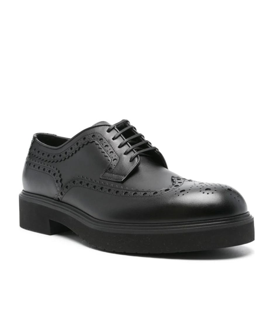Ferragamo Lace Brogue Shoes Round Toe Rubber Sole In Black