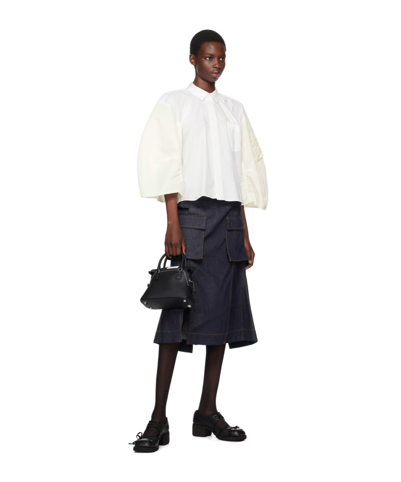 Sacai Poplin And Twill Shirt In White