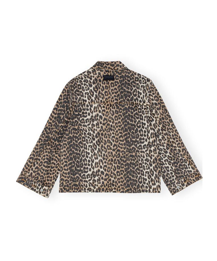 Ganni "leopard Print Denim Jacket" In Nude