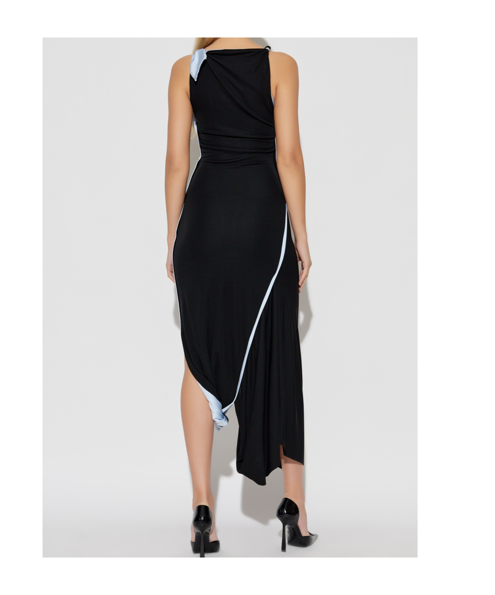 Victoria Beckham Twist Double Layer Sleeveless Jersey Dress In Black