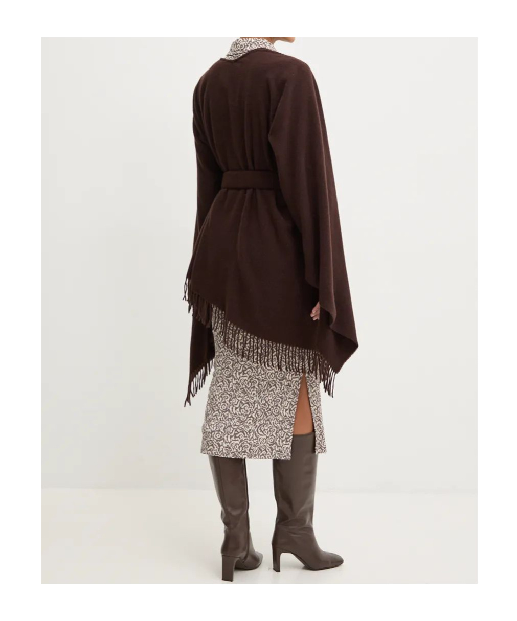 Max Mara Fringed Cloak In Black