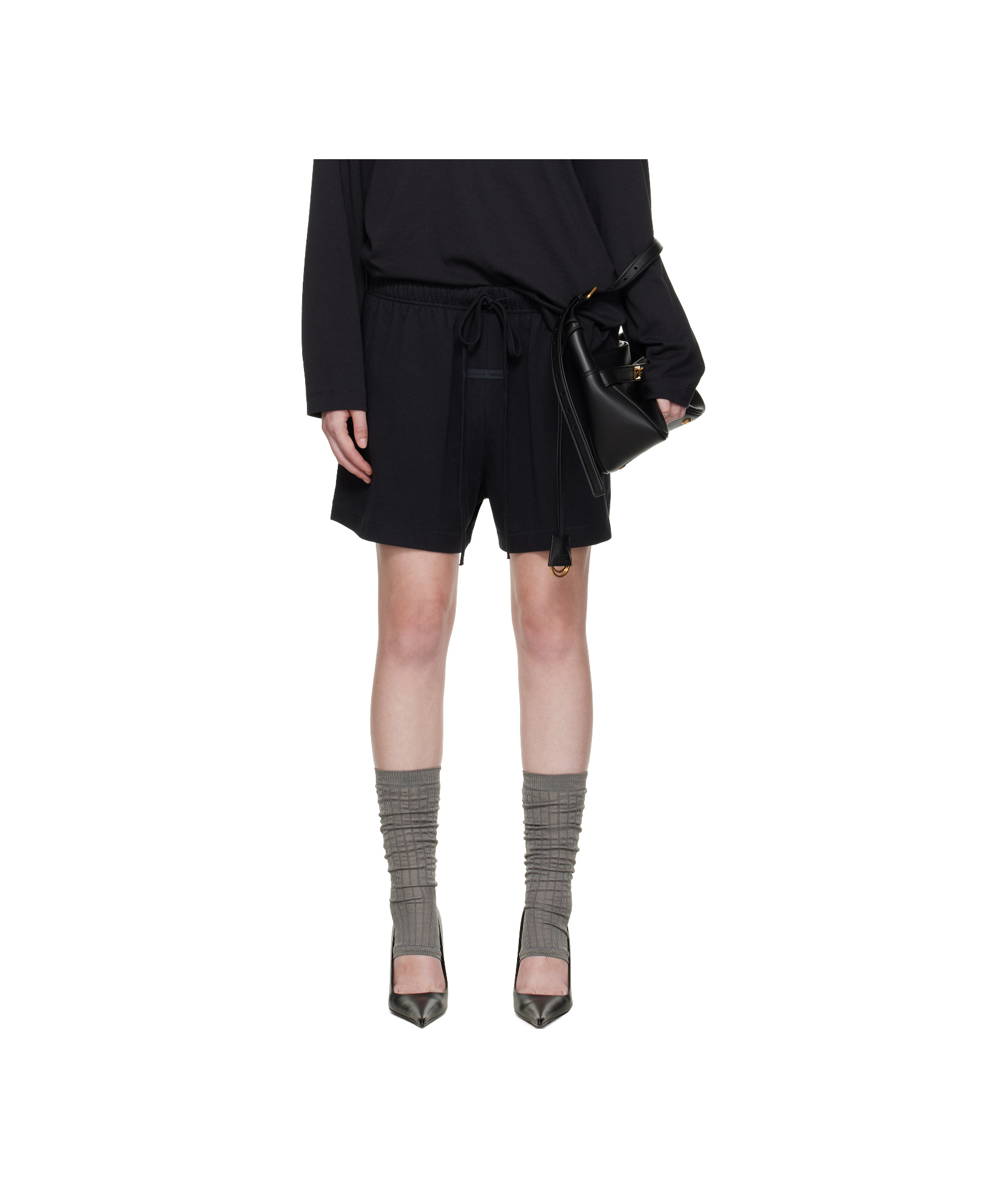 Essentials Emblem Patch Tie-up Shorts In Black
