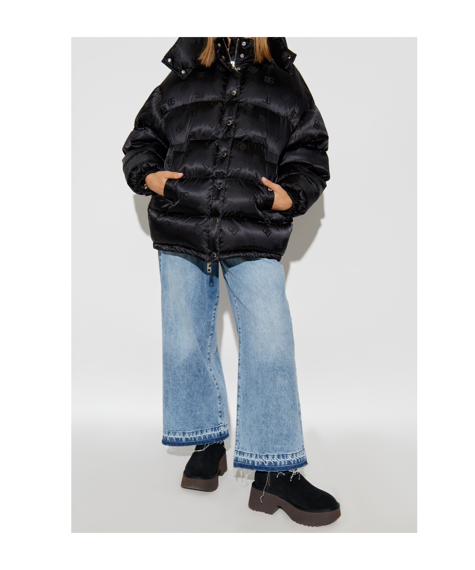 Dolce & Gabbana Dg Logo Print Down Hooded Jacket In Black