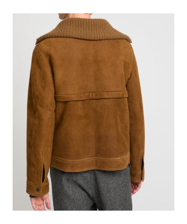 Yves Salomon Suede Finish Down Jacket With Buttoned Cuffs In Brown