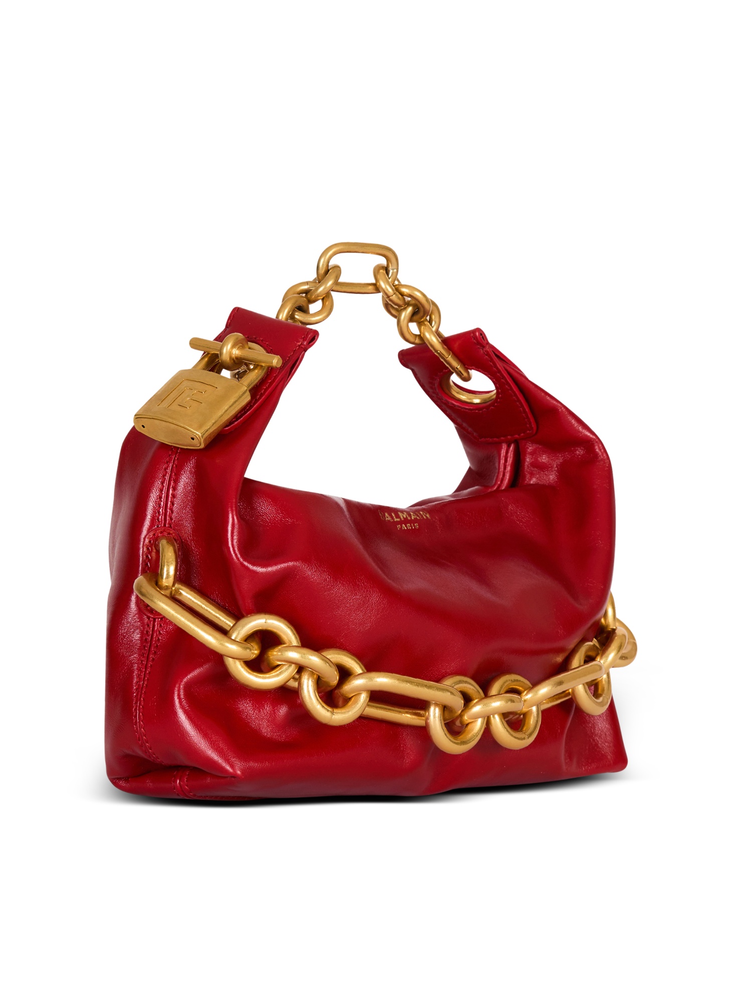 Balmain Sync Chain Mini Top-handle Bag In Calfskin Leather In Red