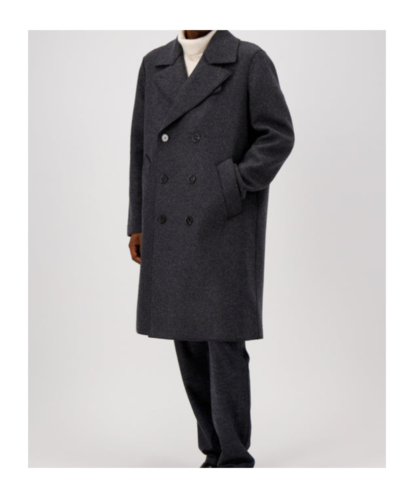Harris Wharf London Anthracite Grey Double-breasted Wool Coat In Black
