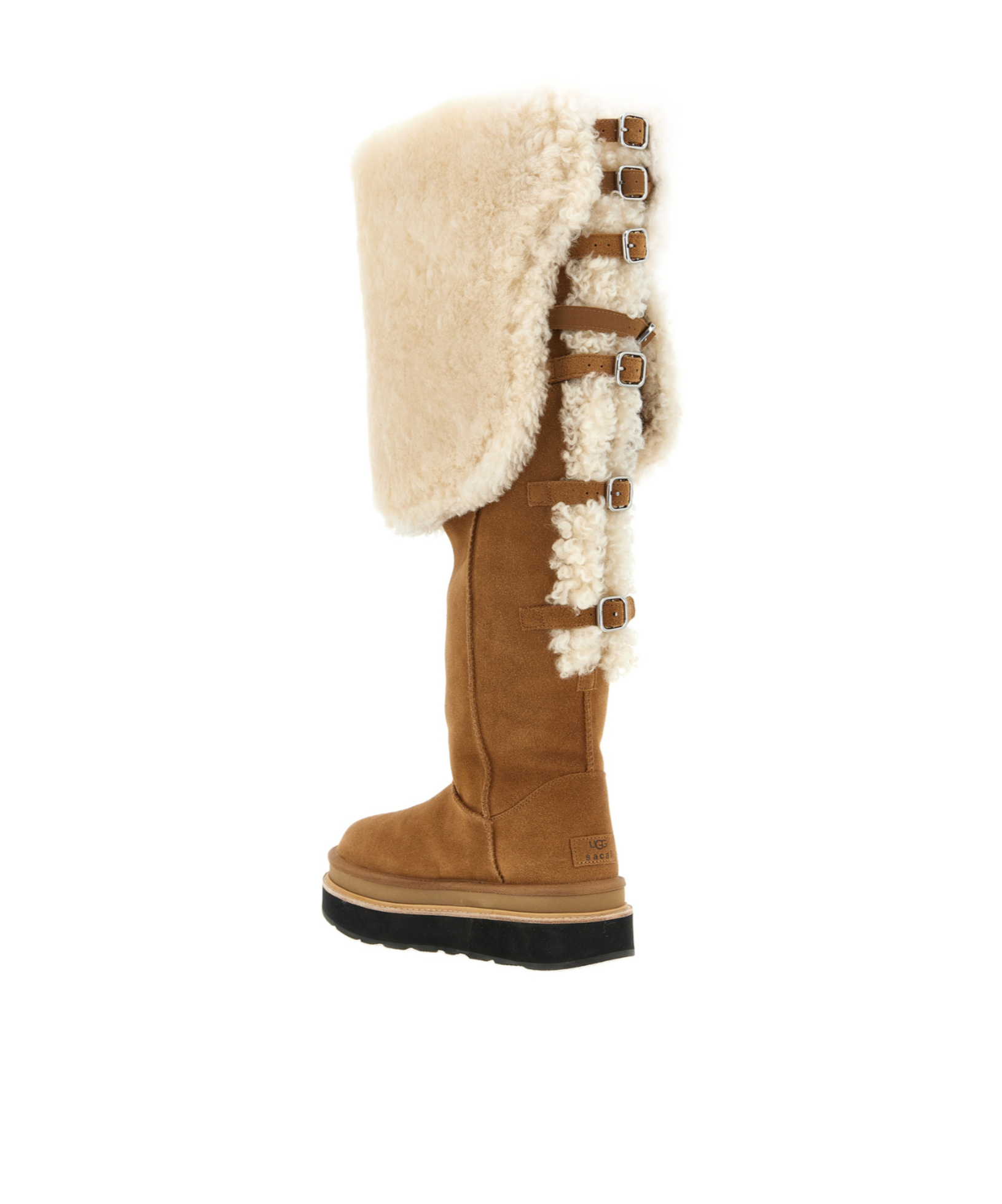 Ugg Sacai Platform Knee High Fur Trim Boots In Brown
