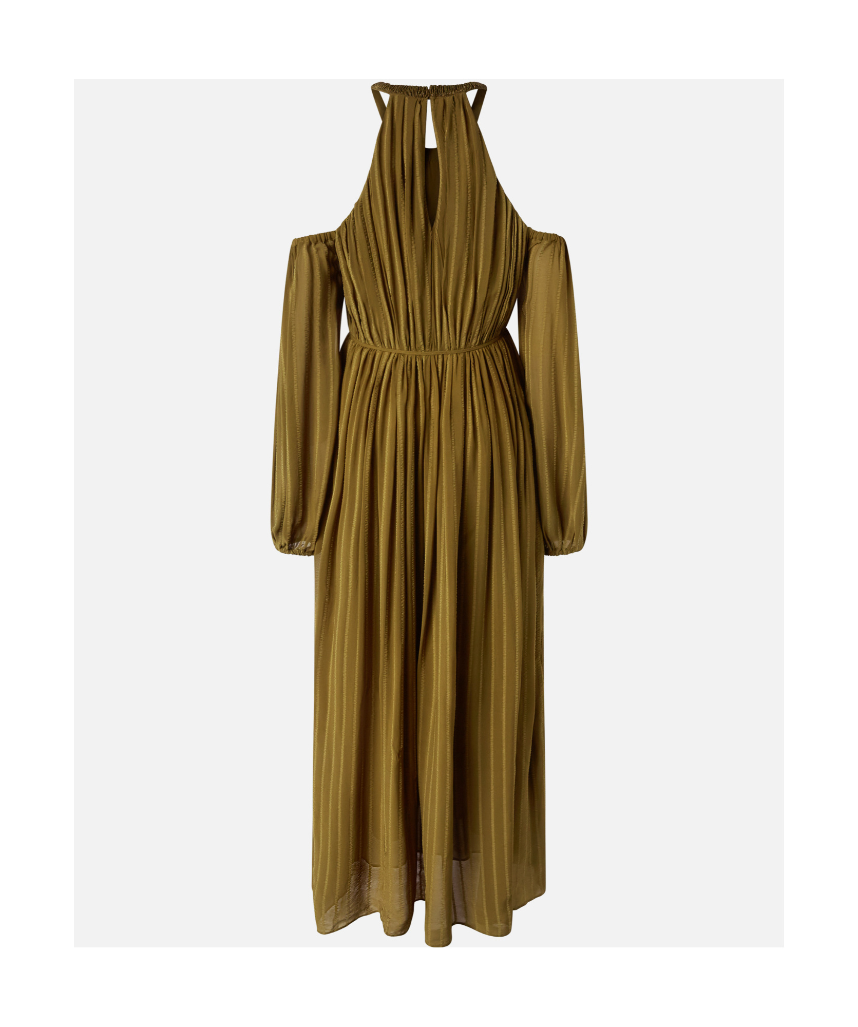 Pinko Long Off-the-shoulder Dress With Beaded Embroidery In Green