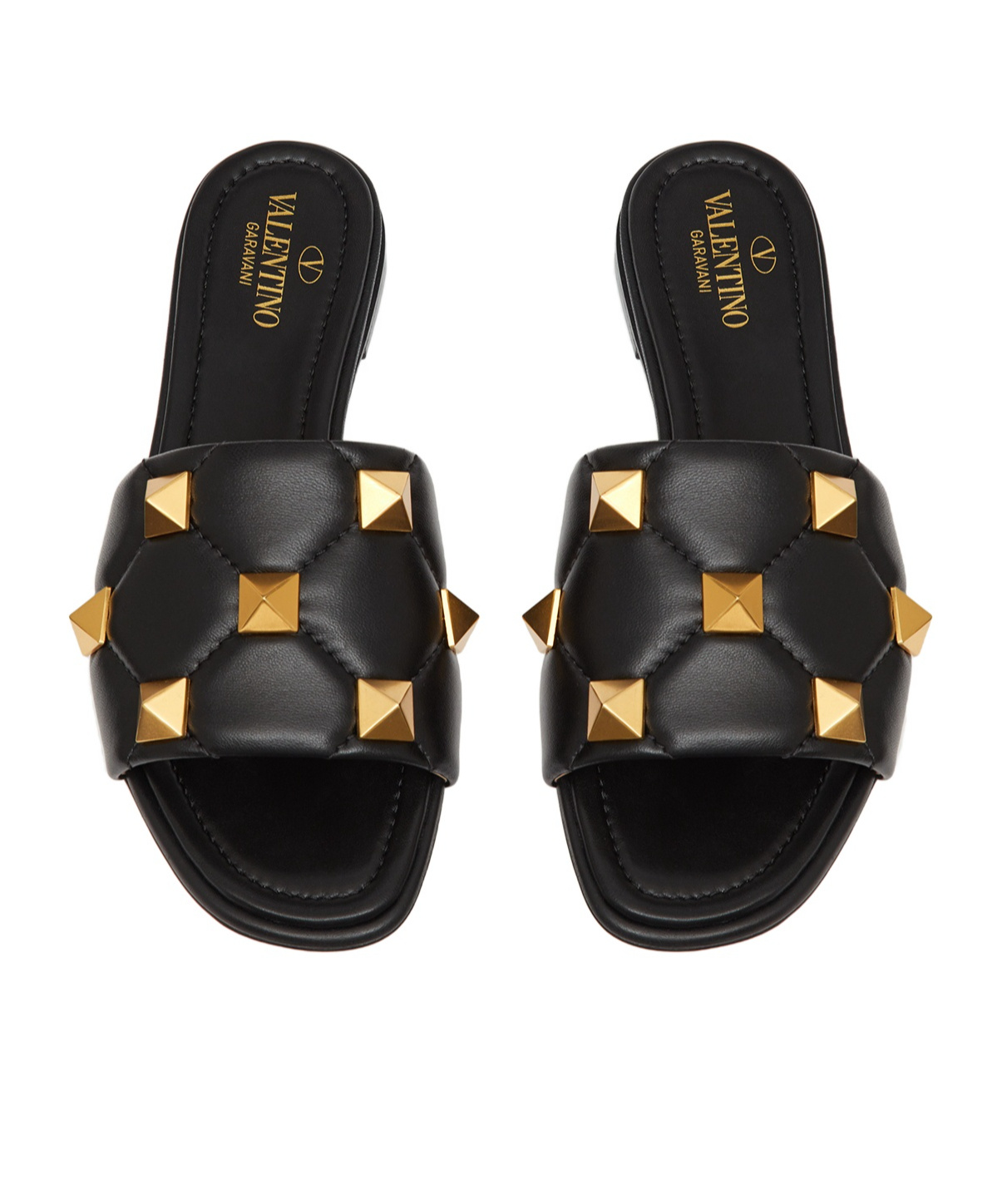 Valentino Slippers Roman Stud In Nappa Nera Donna In Black