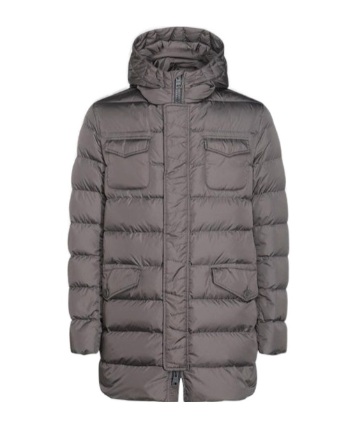 Herno Long-sleeved Hooded Down Jacket In Gray