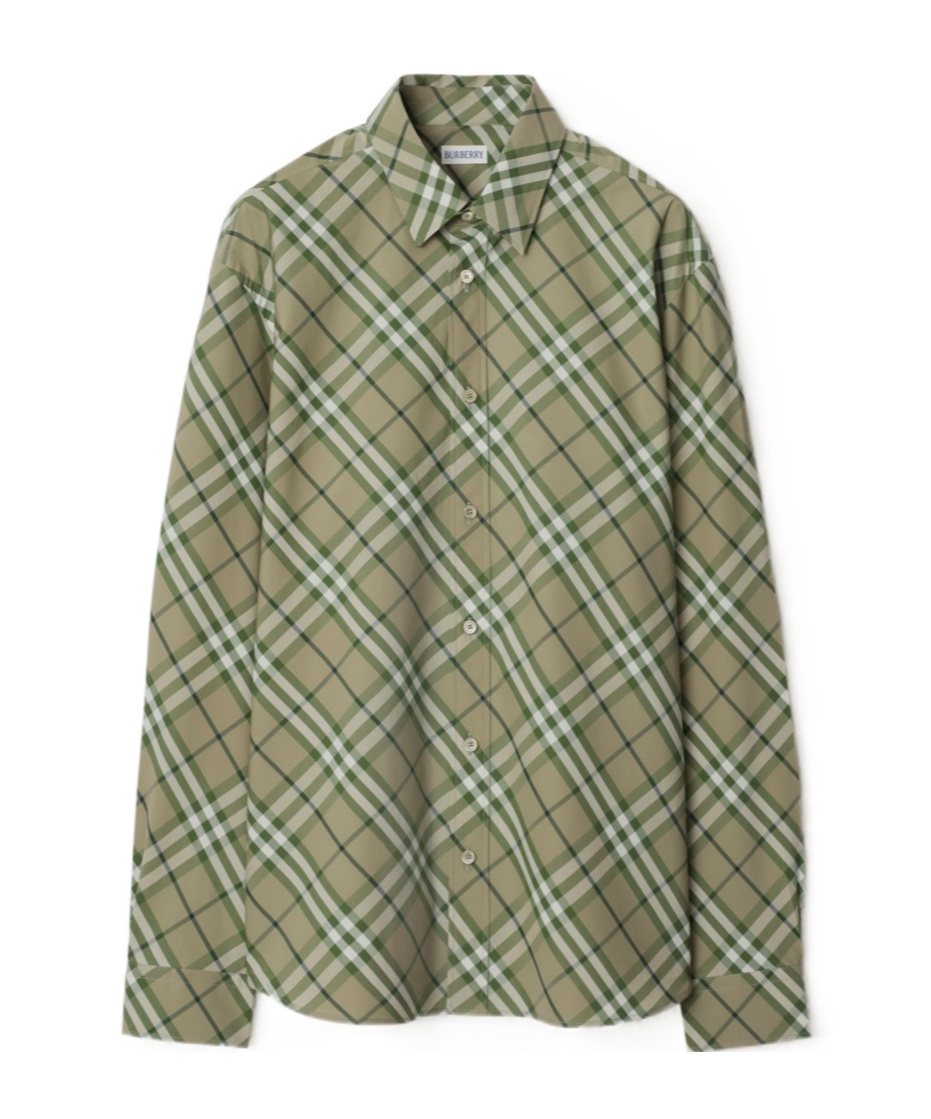 Burberry Embroidered Poplin Shirt With Button Cuffs In Green