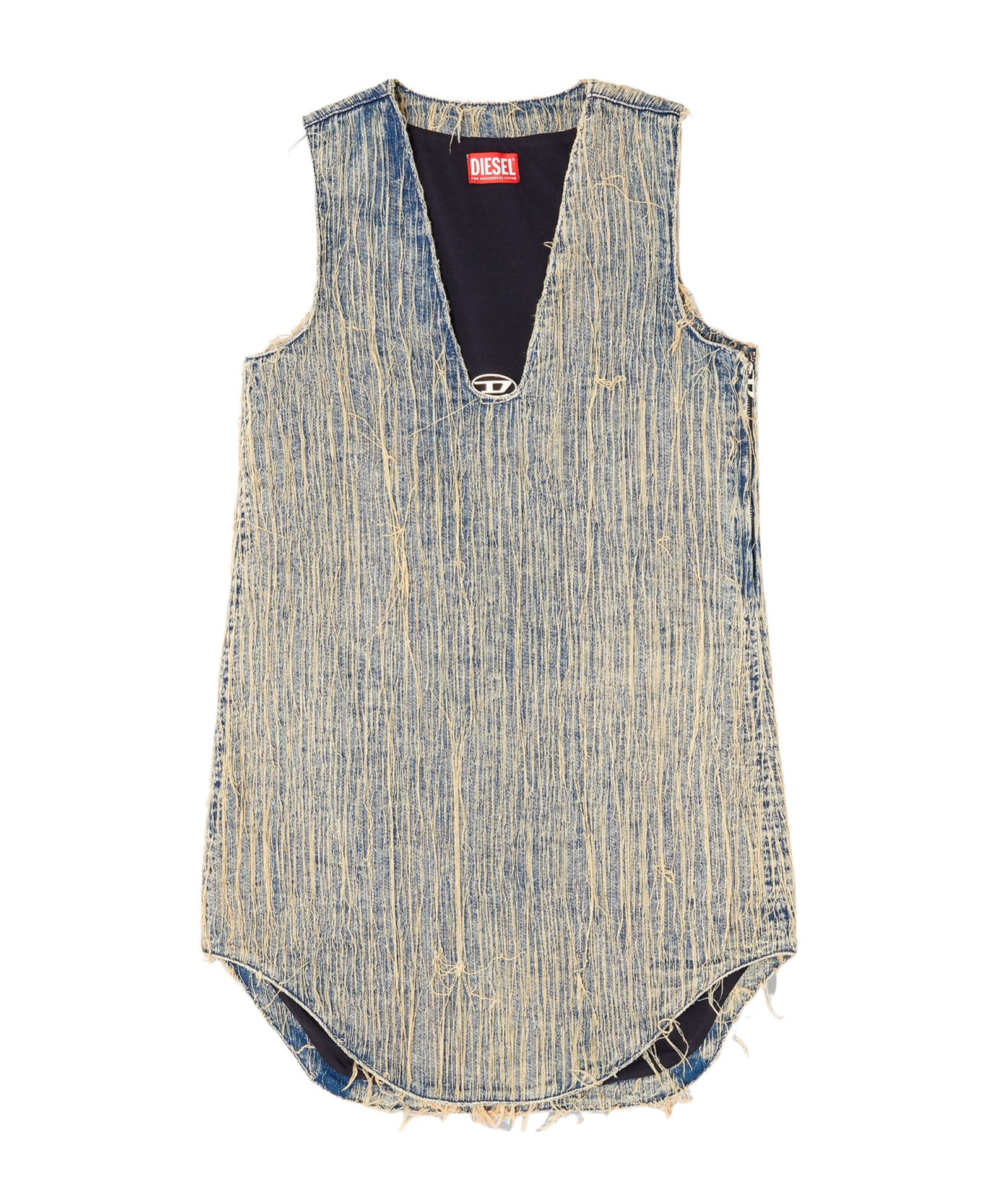 Diesel De Laris Frayed V-neck Asymmetric Day Dress In Blue