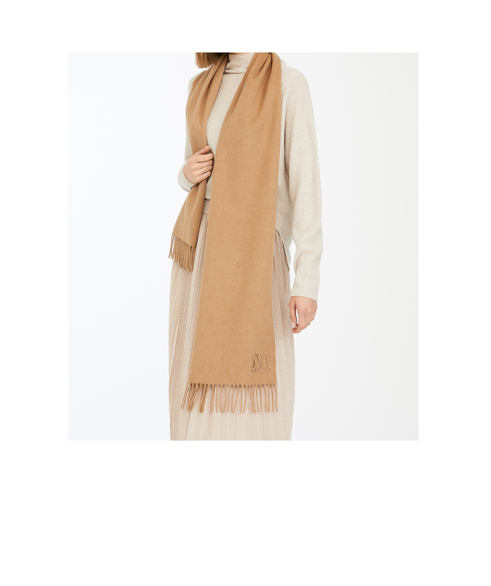 Max Mara Monogram-embroidered Camel Stole In Brown