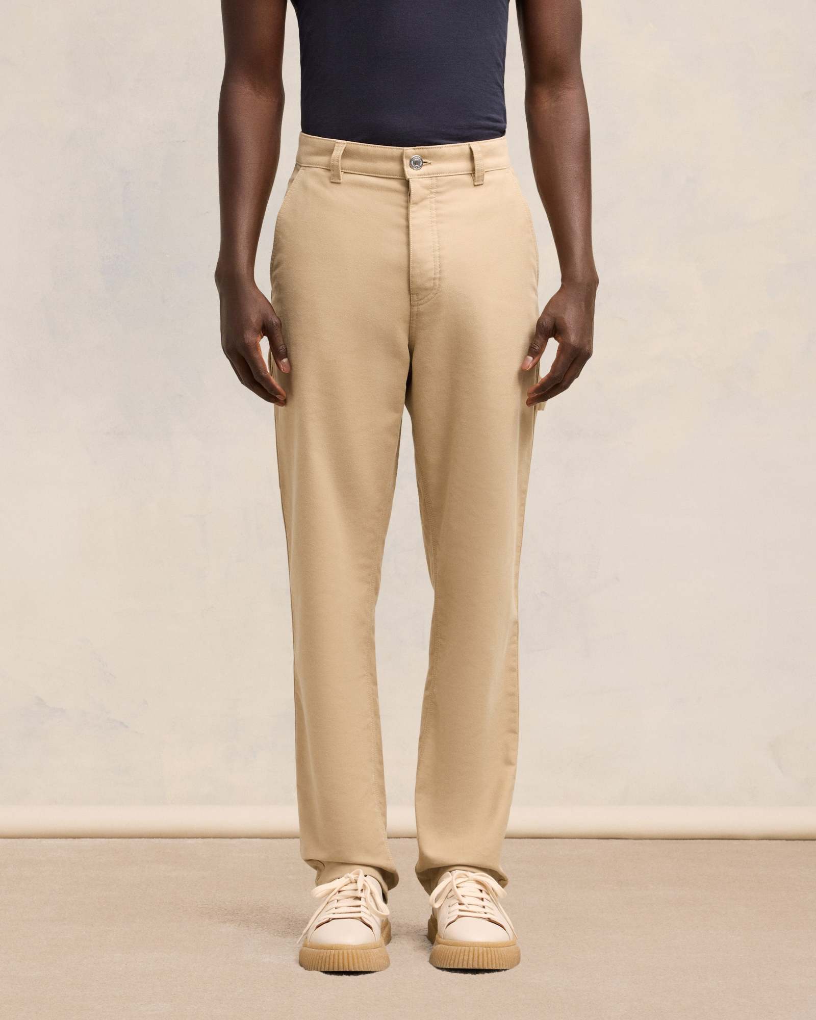 Shop Ami Alexandre Mattiussi Ami Logo-patch Worker Trousers In Nude