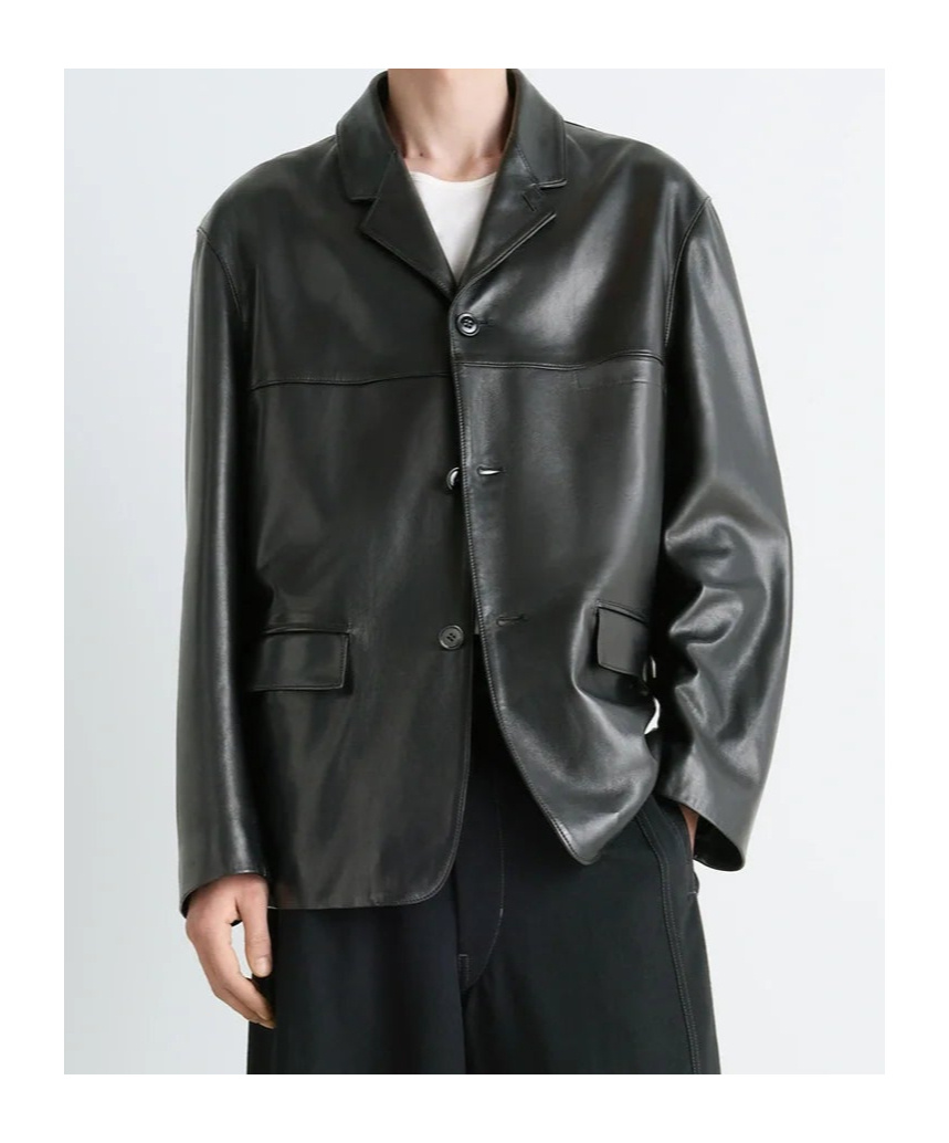 Lemaire Tailored Single-breasted Leather Jacket In Black