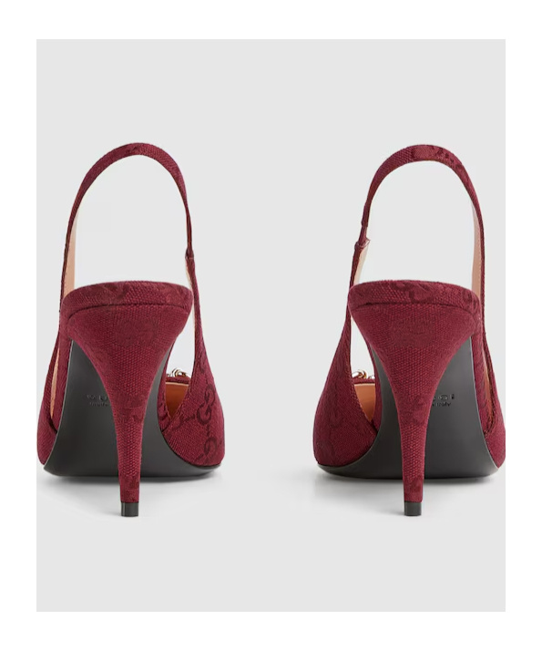 Gucci Horsebit Gg Canvas Slingback Pump In Burgundy