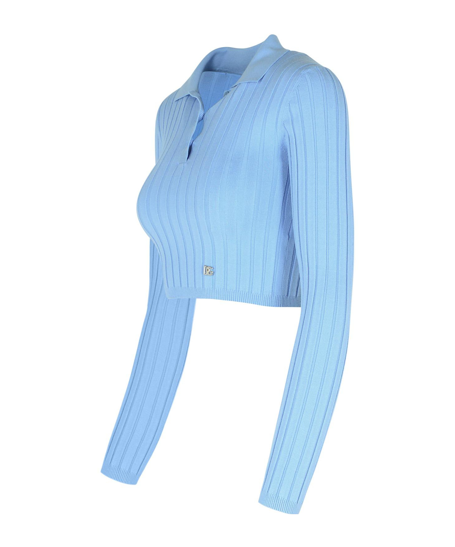 Dolce & Gabbana Long-sleeved Knitted Polo Shirt In Blue
