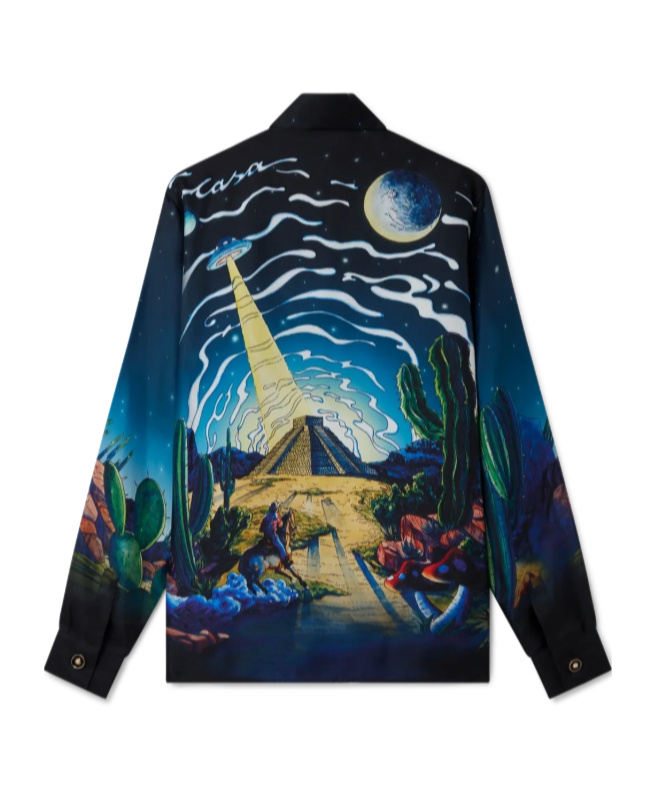 Casablanca Black Long-sleeve Shirt With Graphic Print In Silk Man In Multi