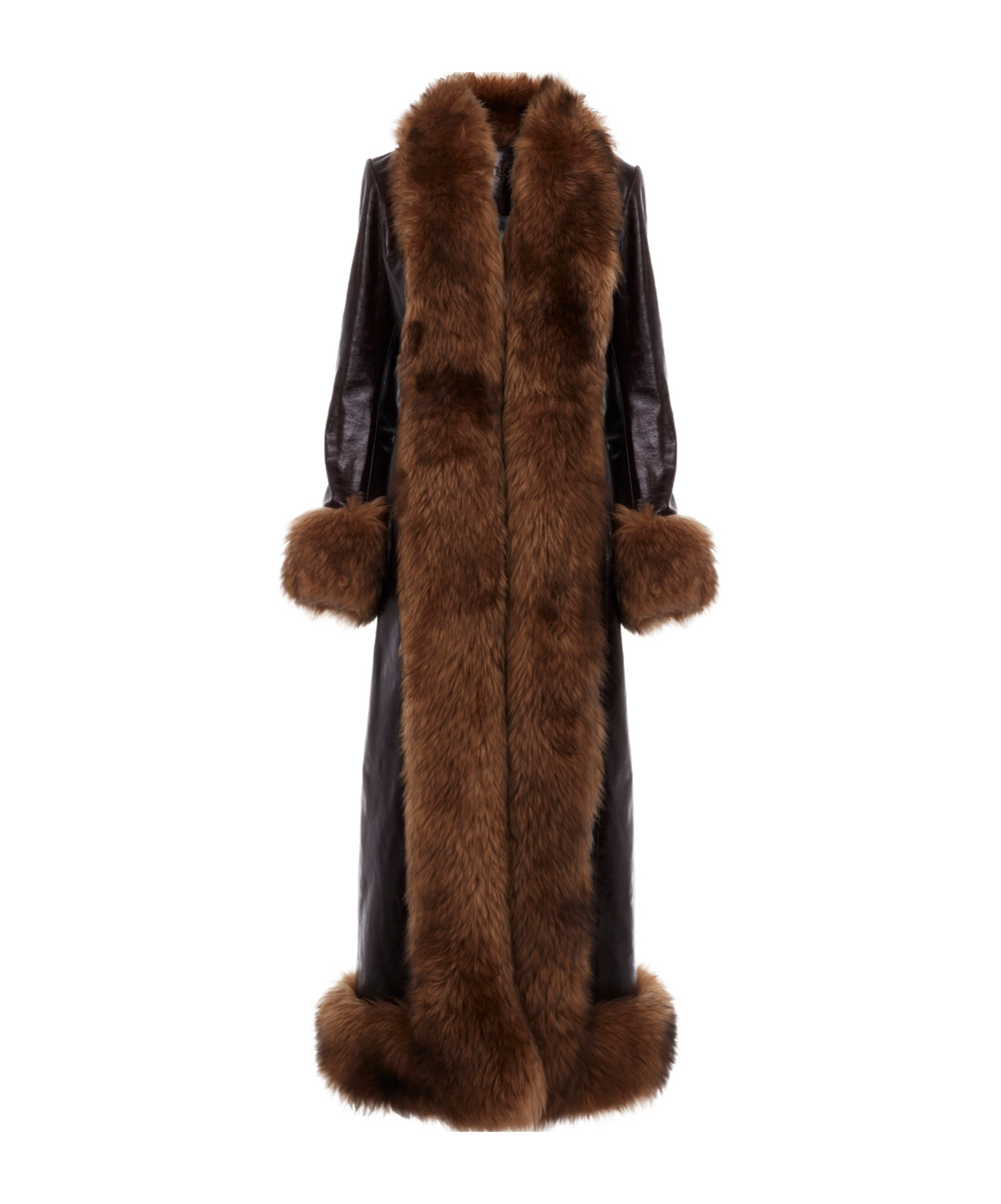 Chloé Lamb Shearling-trim Shiny Leather Long Coat In Brown