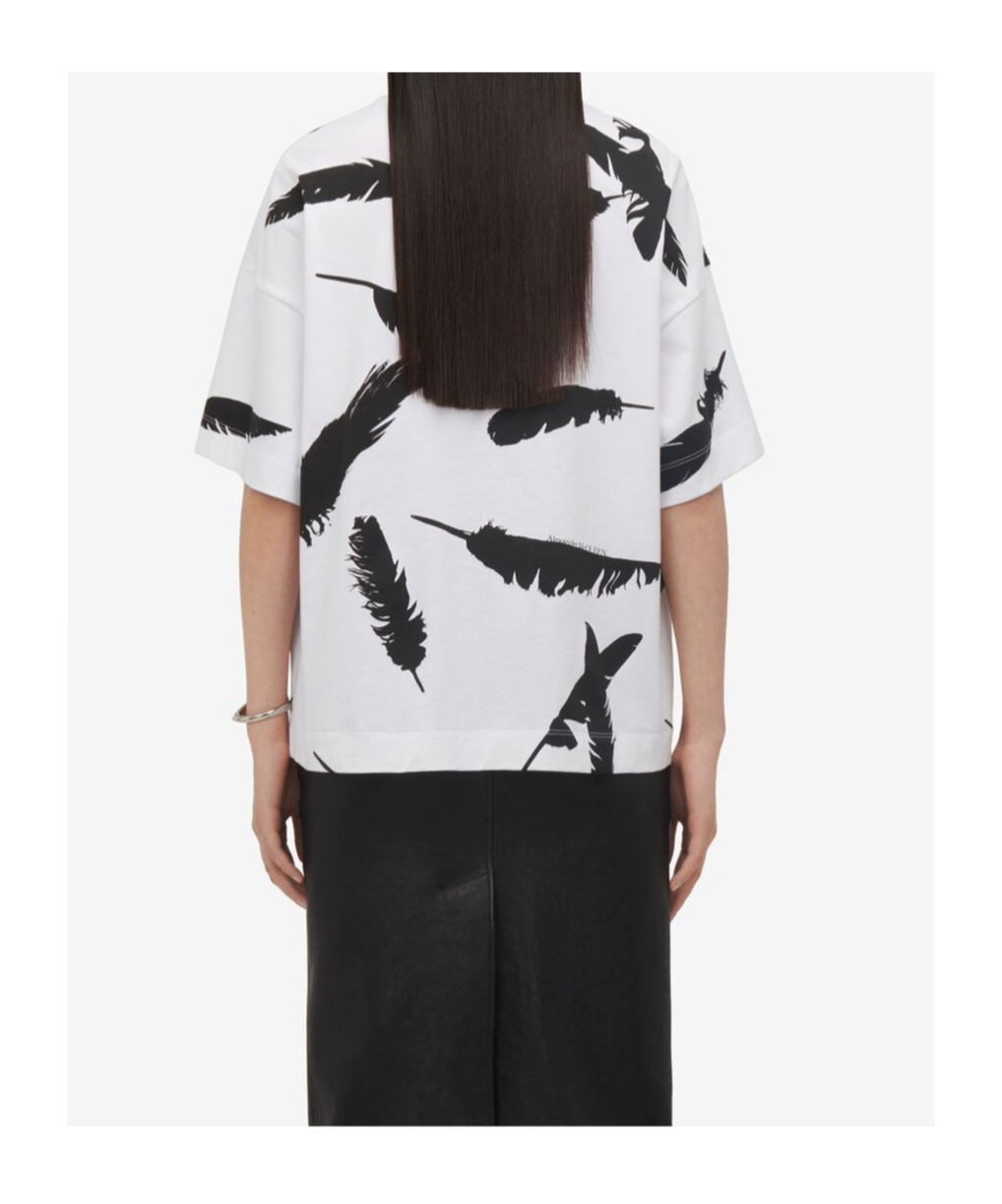 Alexander Mcqueen White Feather-print Oversized T-shirt In White