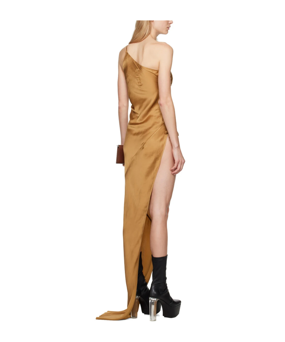 Rick Owens Taco Satin Gown In Brown