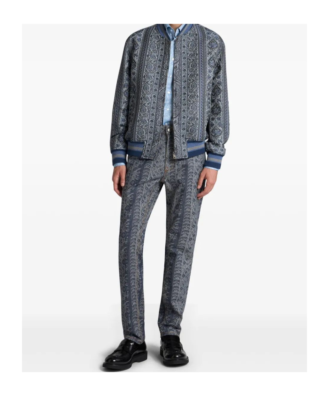 Etro Bomber Jacket With Floral And Medallion Motif In Blue