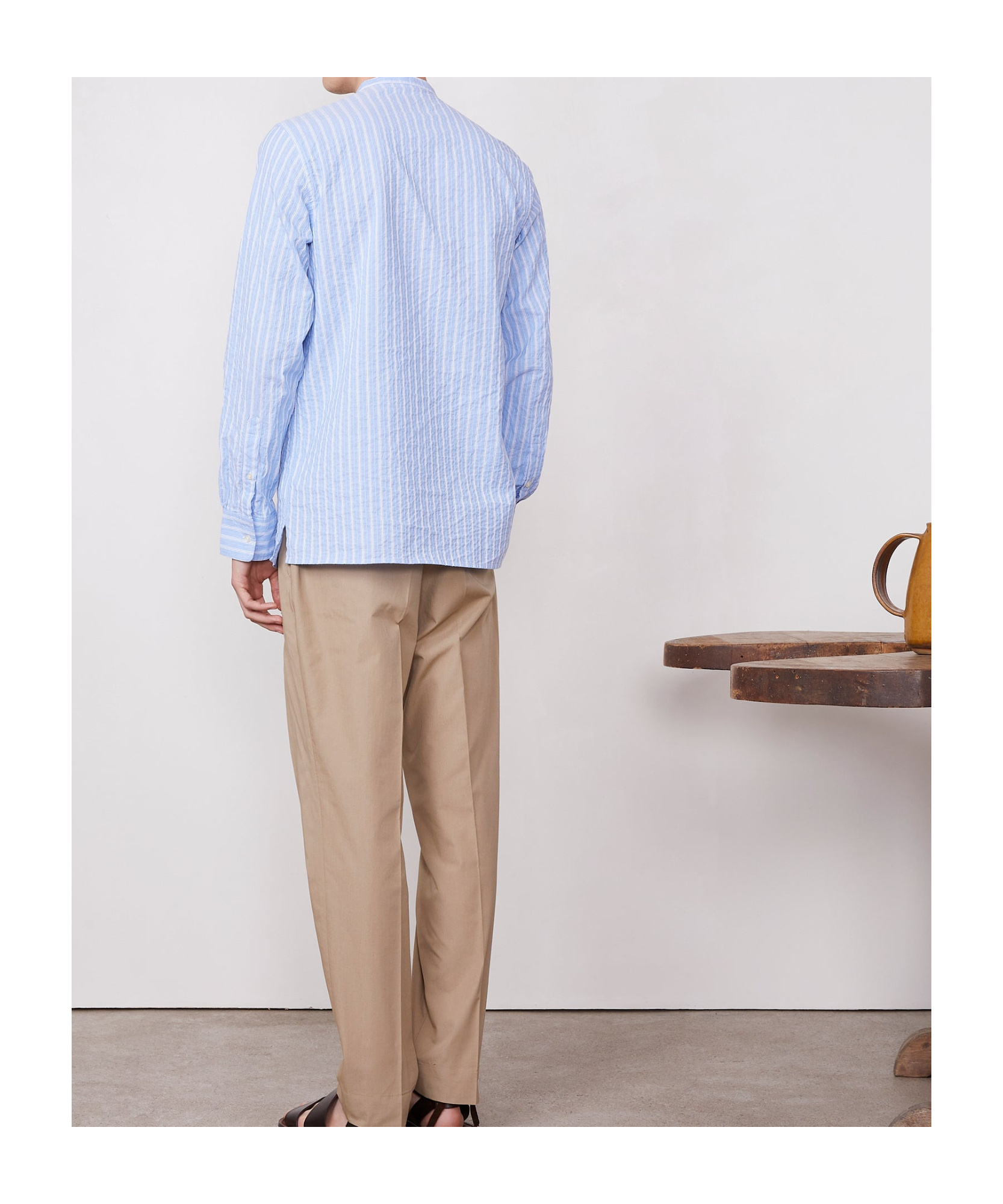 Shop Officine Generale Striped Shirt In Dream Blue/white