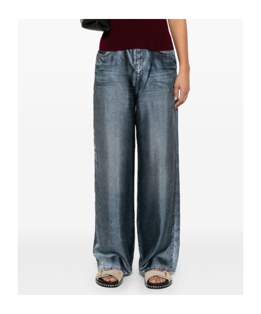 Pierre-louis Mascia Pierre Louis Mascia Denim Print Silk Trousers In Gray