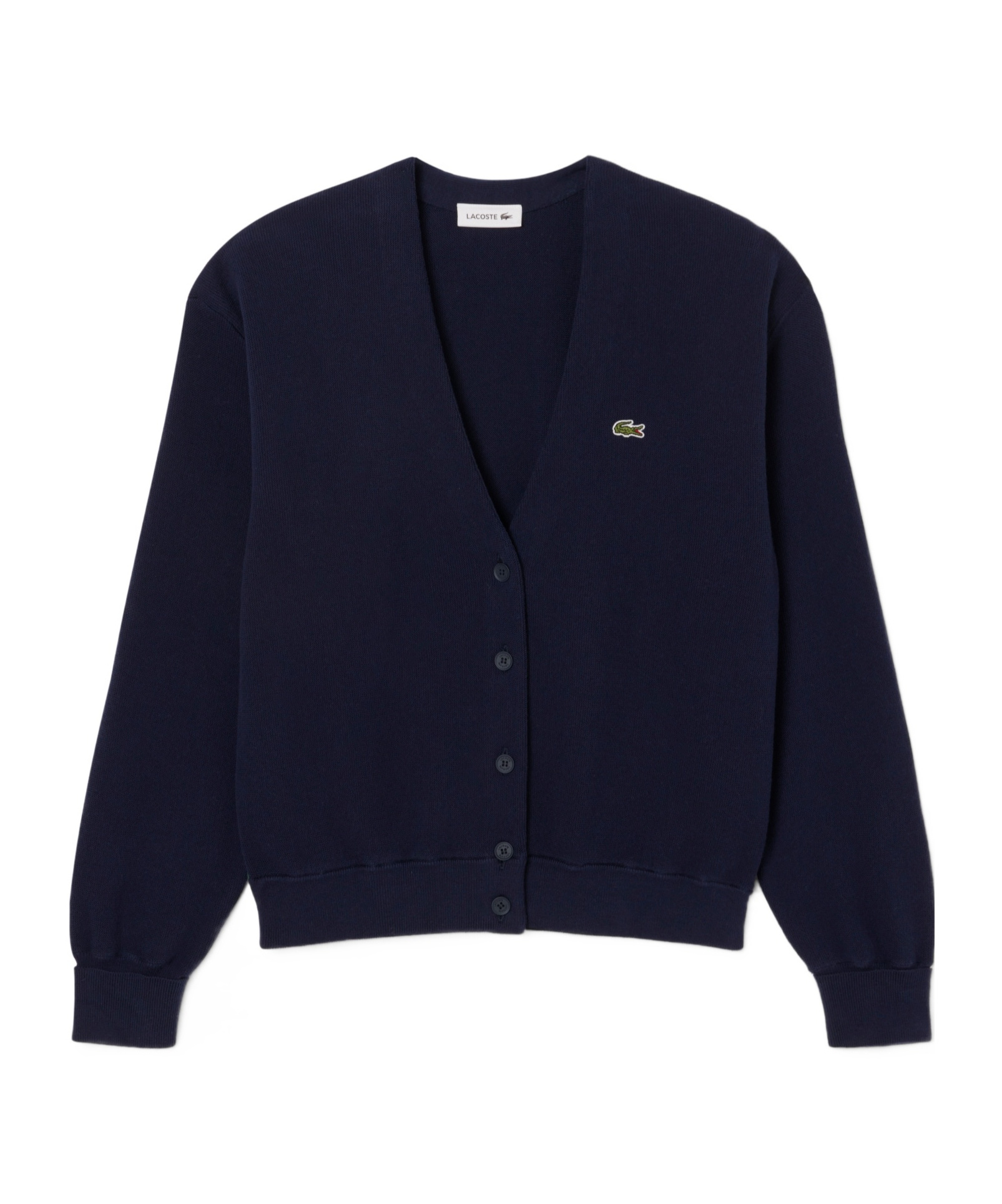 Lacoste V Neck Moss Stitch Cotton Cardigan In Blue
