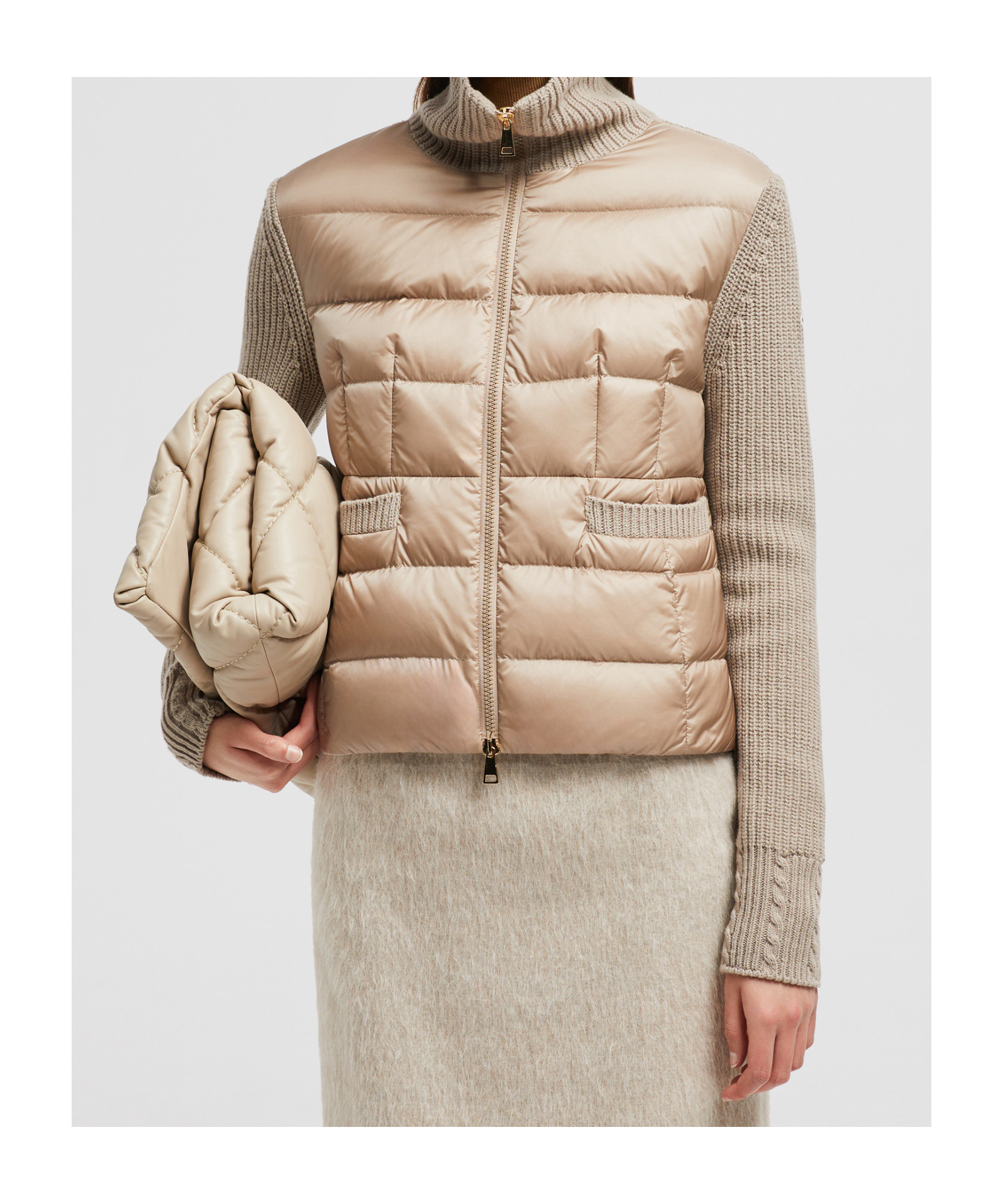 Shop Moncler Padded Zip-up Cardigan In Nude