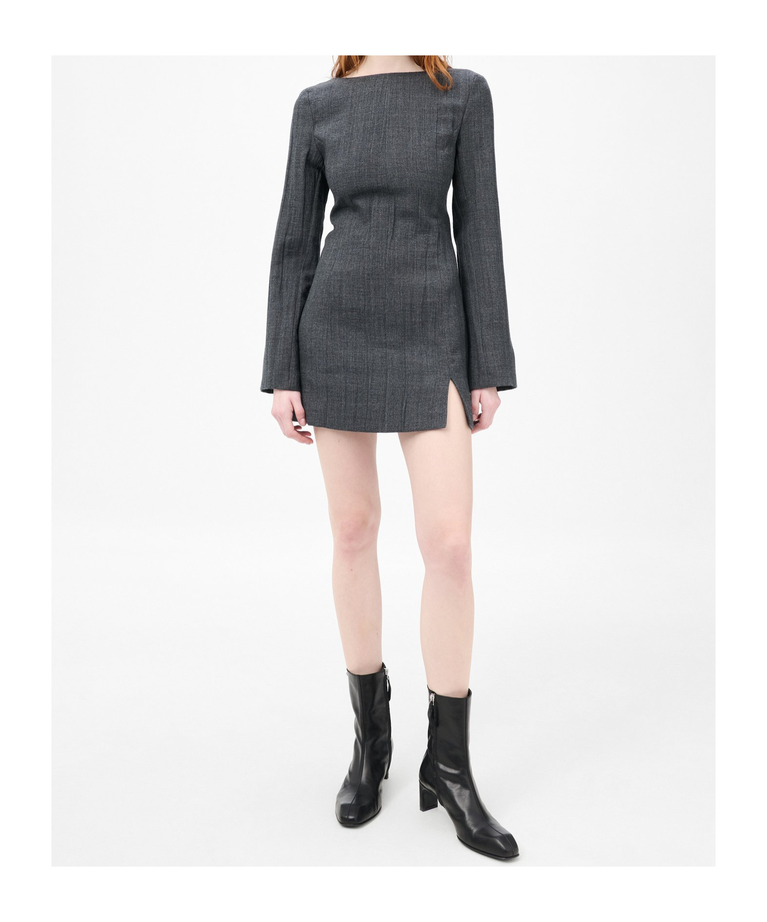 Our Legacy Fitted Textured Mini Dress With Deep Scoop Back In Gray