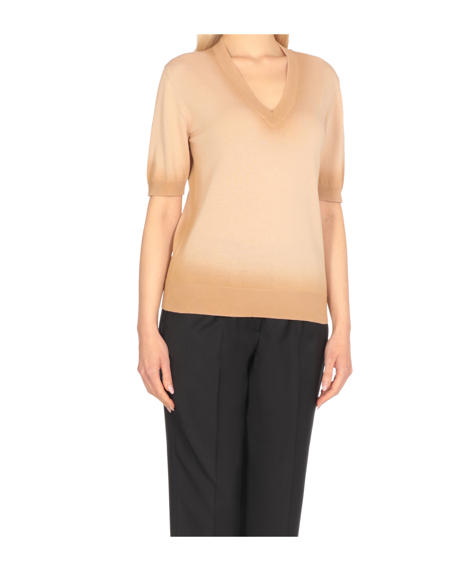 Fabiana Filippi Beige Cotton Sweater With V-neckline In Neutral