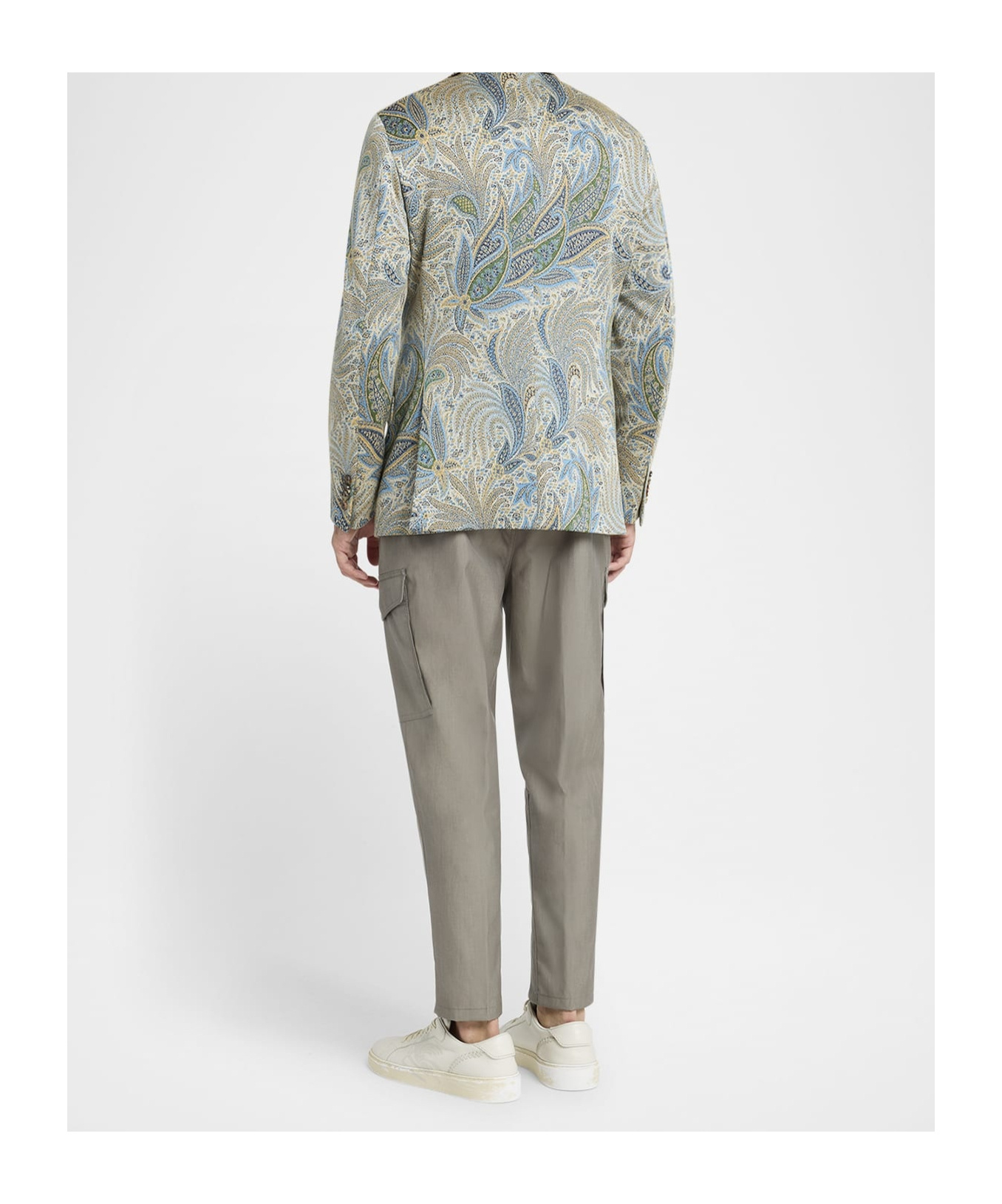Etro Foliage-design Cotton-blend Blazer In Gray